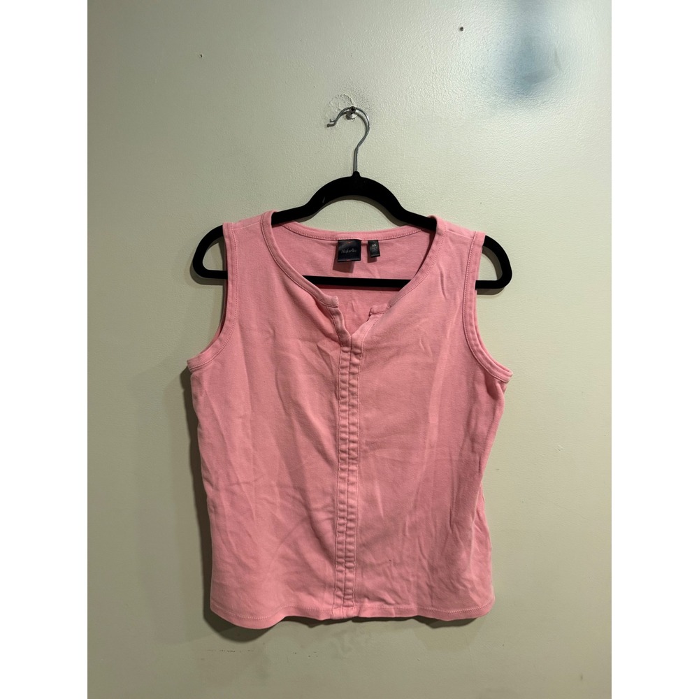 Rafaella Pink 100% Cotton Sleeveless Split Neck Tank Top Womens Large
